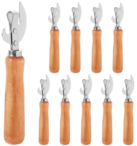 DIYEAH 10 abrelatas manuales con mango de madera, para el hogar y el campin | Herramienta manual de apertura tradicional, mangos ergonómicos aptos para personas mayores, utensilio de cocina resistente pa