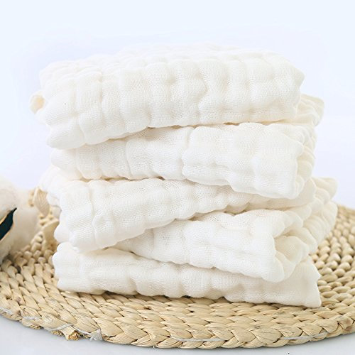 Baby weiße Wäsche Tücher-natürliche Bio-Baumwolle Baby-Feuchttücher - weiche neugeborenes Baby Handtuch und Musselin Waschlappen für empfindliche Haut, 5 Stück 25,4 x 25,4 cm von Mulinn