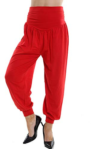 GW CLASSY OUTFIT Ladies Harem Trousers Full Length Ali Baba Pants & Women Palazzo Fitted Trousers Yoga & Casual Stretch Pants (L/XL 16-18, RED)