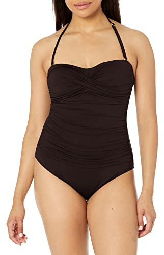 Anne Cole Baddräkt dam, veckad front, bandeau, baddräkt i ett stycke