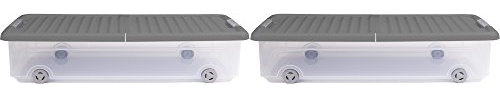 Ondis24 Unterbettbox Wäschebox Kleiderkiste Klamottenbox Schuhkiste Utensilienbox Rollerbox Aufbewahrungsbox 35 W (2 Stück, Grau)