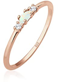 Elli Ring Damen Vintage mit Zirkonia Kristallen und Opal in 925 Sterling Silber Rosé vergoldet