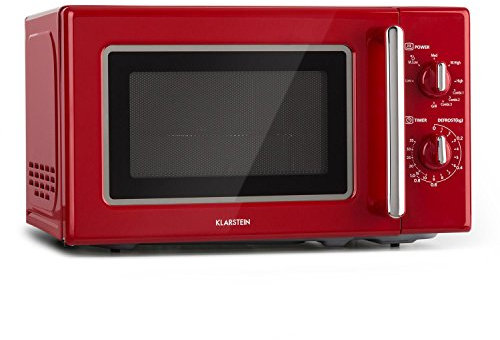 Klarstein Caroline 2-in-1 Microwave Grill Combo, 20L, 700/1000W, Ø25.5cm, QuickSelect, Retro Design, Stainless Steel, Red