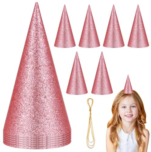 Toyvian Partyhüte mit Glitzer, 12 Stück, für Mädchen, Partyzubehör (Pink)