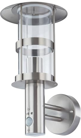 Lindby Edelstahl Wandlampe aussen mit Bewegungsmelder, IP44 Wandleuchte silber Außenbeleuchtung Wand Hof Garten Terrasse Balkon Aussenleuchte