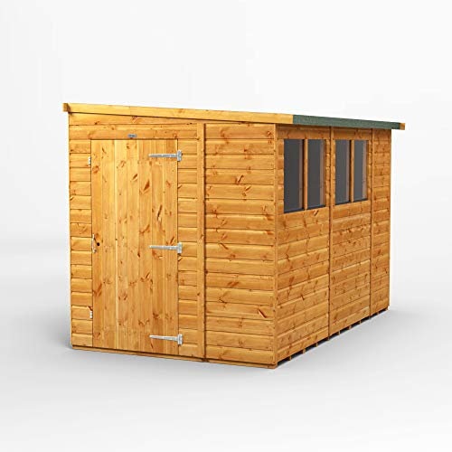POWER High Grade Premium Pent Reverse Lean Wooden Shed with High Security, PVC Window sills, Door and window flexibility, made from 12mm extra thick Timber & Toughened Glass