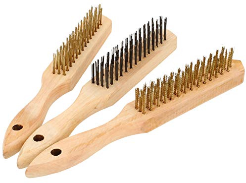 COM-FOUR® 3x Handdrahtbürste - Stahlbürste mit Holzgriff - Drahtbürste für die Bearbeitung von Metall, Holz und Stahl (3-teilig - Holzgriff) | Holz und Stahl