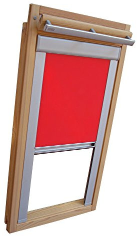 Verdunkelungsrollo THERMO Alu-Rückseite für VELUX Dachfenster TYP GGL/GPL/GGU/GPU - FK06 - Farbe Rot/Signalrot - mit Aluminium Seitenschienen - KLICK Montage