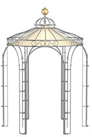 ELEO Pavillon Siena verzinkt mit Sonnensegel und Dekorkugel - rund 2x2m Rankpavillon für den Garten handgeschmiedet Schmiedeeisen - Rosenpavillon Metall stabil feuerverzinkt - mit Sonnenschutz Dach