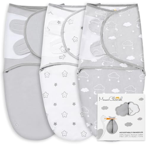 Mama Cheetah Pucksack Baby, Wickeltuch für Säuglinge (0-3 Monate), verstellbares Wickeldecke für Neugeborene, 3er-Pack Pucktuch, 100% Bio-Baumwolle Swaddle Decke