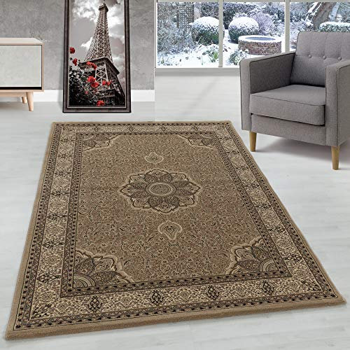 Orient Teppich Wohnzimmer Orientalisch Design Klassisch Optik Kurzflor Pflegeleicht, Farbe: Beige, Größe: 200 x 290 cm