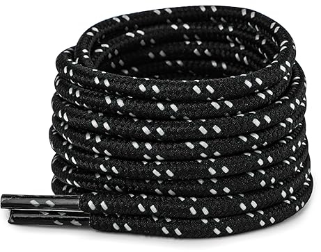 TIESTRA Schnürsenkel Reißfest Rund für Arbeitsschuhe Sportschuhe und Trekkingschuhe, aus Polyester, ø 4,5mm,Ersatz Schuhbänder Premium Senkel Schwarz Weiß 140 cm-55 Zoll (1Paar)