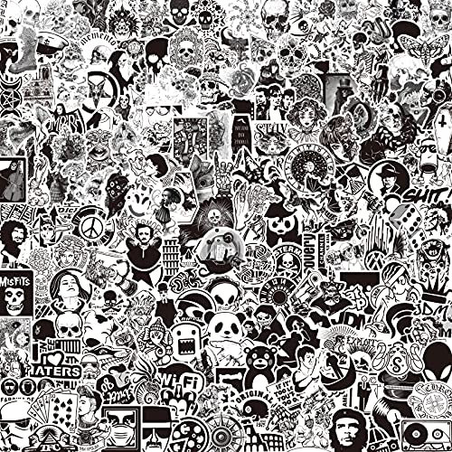 Adesivi da 220 pezzi, colore nero e bianco, in vinile impermeabile, per computer portatile, bagagli skateboard, auto, bicicletta, computer, bambini