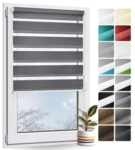 Rollmayer Doppelrollo Klemmfix ohne Bohren Graphit B90 x H220cm | Klemmrollo Fensterrollo Duo Rollo Sonnenschutzrollo Zebrarollo Seitenzugrollo für Fenster und Tür
