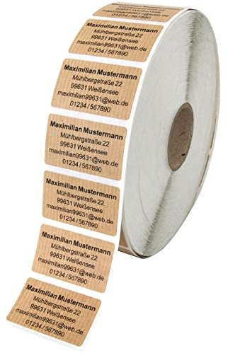 500 Stück Etiketten Aufkleber NATURAL braun mit Druck individuell 5 x 3 cm eckig