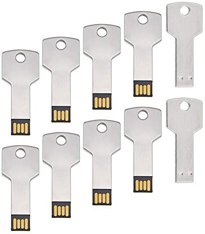 Memoria USB 32GB Forma de Llave Pendrive 10 Piezas Uflatek USB 2.0 Pen Drive Plata Memorias Flash Drive Creative Impermeable Pen USB Externo Data Stick para Regalo