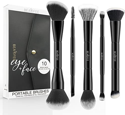 Make up Pinsel Set, 5 Schminkpinsel Professioneller Foundation, Synthetische Borsten, Concealer, Augenbrauen, Spool, Lidschatten, Eyeliner, Flüssige Creme, Rouge