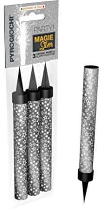 3x Candela Luminosa STANDARD carta Nero e Argento e con stelle bianche - Durata 45 secondi - Fontana Fiaccola - Magic Flambè - ideale per compleanni, feste, party ecc.