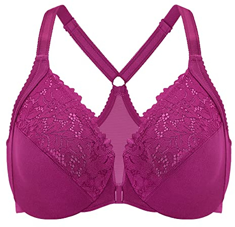 DELIMIRA Women's Front Fastening Racerback Bras | Plus Size, Full Coverage, Lace, Underwire, Unlined