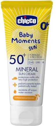 Chicco Mineralische Sonnencreme LSF 50+, für Kinder, wasserfest, ausgezeichneter Schutz gegen UVA, UVB und Infrarot, 0 Monate, 75 ml