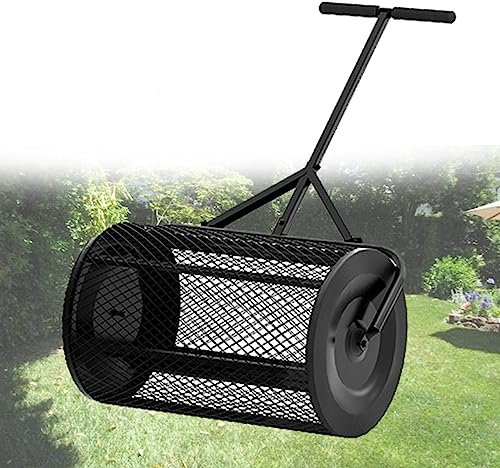 DOZPAL Esparcidor de Musgo de turba de Metal - Esparcidor de Compost de Mano para césped y jardín - Rodillo esparcidor de estiércol de Compost - Mango Ajustable en Forma de T,Black-30cm