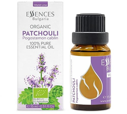 Essences Bulgaria Bio-Patchouli Ätherisches Öl 15ml | Pogostemon cablin | 100% Naturrein | Unverdünnt | Therapeutischer Grad | Aromatherapie | Kosmetik | Tierversuchsfrei | Gentechnikfrei | Vegan