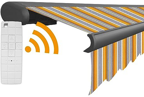 Arilco Elektrische Vollkassettenmarkise Kassettenmarkise Gelenkarmmarkise Markise Sonnenmarkise Sonnenschutz in vielen Farben und Größen wählbar in der Kassettenfarbe Anthrazit (3,5x3m Frühling)