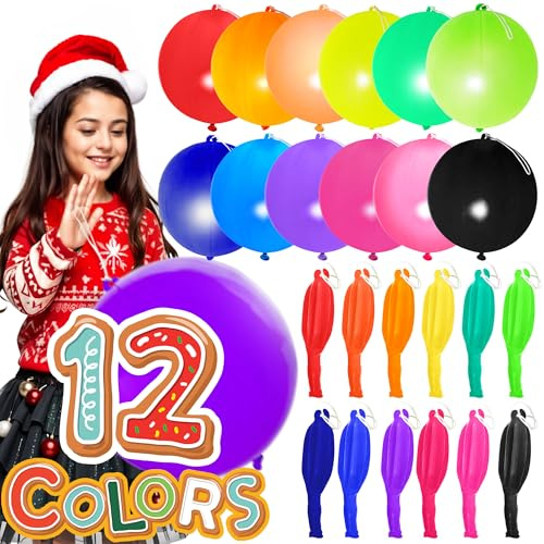 30 x hochwertige 45,7 cm robuste Boxballons mit Gummibändern, 12 Farben, geruchloses Stanzballon-Spielzeug für Geburtstagsparty, Goodie-Bag, Füller, Hüpfbälle