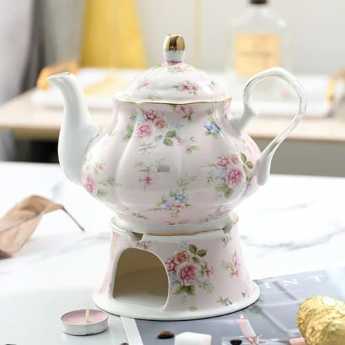SOREZE Tetera Inglesa británica de 400ML, Base calefactora, Calentador de té de Porcelana, Set de Tetera, Horno de retención de cerámica