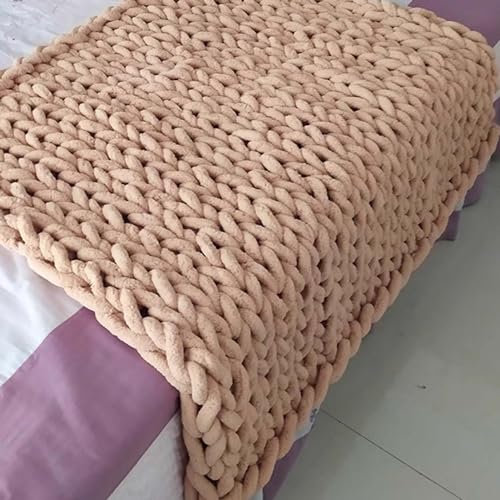 Amunpitic Grobstrick Decke, Chunky Knit Decke Chenille, Handgefertigt Grobe Strickdecke, Gestrickte Grobe Strickdecke, Couch, Bett, Heimdekoration, Bankett, Weihnachten (Khaki 130x170cm)