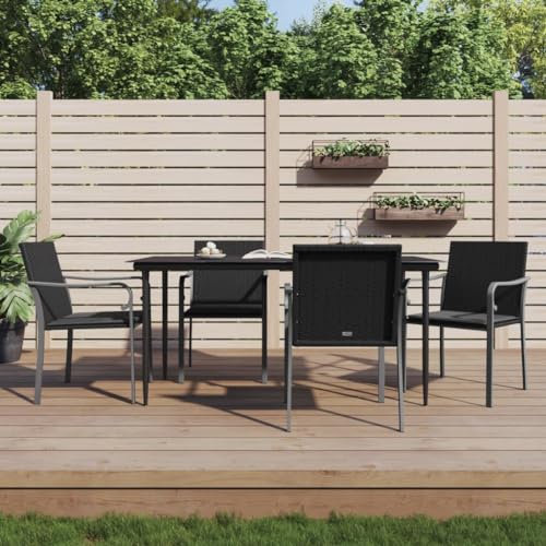 ARKEM Gartenstühle mit Kissen 4 STK. Schwarz 56x59x84 cm Poly Rattan StapelstüHle Bistrostuhl