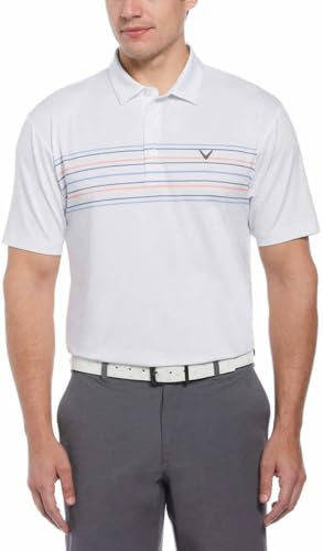 Callaway Leichtes Performance-Poloshirt für Herren, Blau/Grau/Korallenrot, Bruststreifen, Weiß, XX-Large