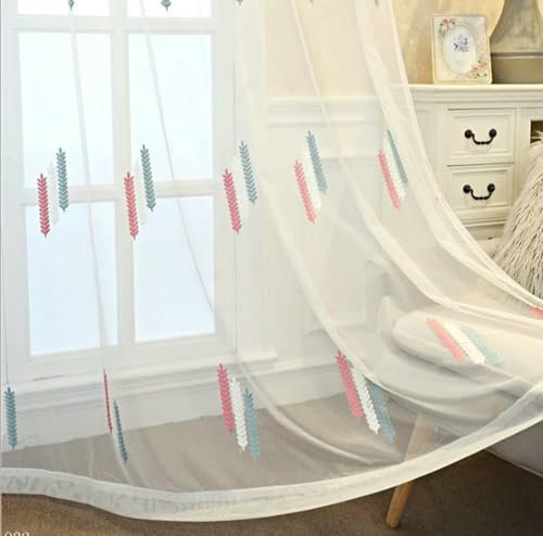 Mesnt Vorhänge Transparent mit Ösen, Weizenbestickte Fenster-Voile-Vorhänge für Schlafzimmer, Rosa, 137 x 244 cm