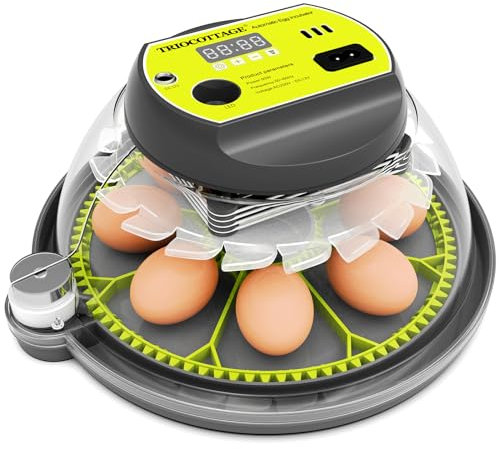 TRIOCOTTAGE Brutautomat Inkubator für 8 Eier Mit Automatischem Wenden der Eier,Wasserversorgung und Temperaturkontrolle,Bruteier Brutmaschine Hühner,Wachtel, Mit Schierlampe für Befruchteter Eier.
