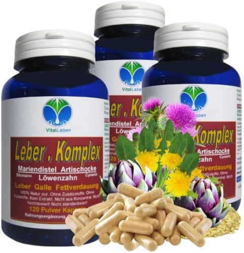 Leber Kur & Gallenfluss Komplex 360 (3x120) Kapseln MARIENDISTEL ARTISCHOCKE LÖWENZAHN - FETTVERDAUUNG anregen, zum Schutz der Leberzellen beitragen. 100% NATUR pur. OHNE Zusatzstoffe. 26535-3