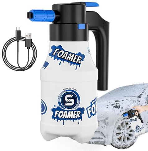 Canon à Mousse Électrique pour Nettoyeur Haute Pression | Pulvérisateur 1,5 L avec Chargement USB pour Lavage de Voiture, Jardin et Maison