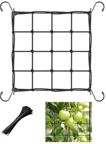 Gcrdplat Red elástica con 4 ganchos, red de enrejado de 2 x 2 pies para tienda de campaña, soporte de red de enrejado resistente para plantas de interior, jardinería