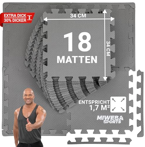 Miweba Sports Bodenschutzmatte BS50 | 8-teilig 1,7 m² | Yogamatte | Gymnastikmatte | Puzzlematte | Sportmatte | Fitnessmatte | Gummimatte | Turnmatte | Trainingsmatte | Bodenmatte