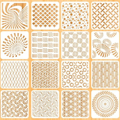 Schablonen-Set für DIY-Dekoration, wiederverwendbare Kunststoff-Schablonen 15,2 x 15,2 cm, 16-teilig