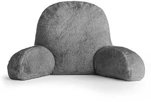 Silentnight Cosy Cuddle Cushion - Snuggly Fleece Reading Pillow with Side Pocket Support for Back and Arms Sit Up in Bed Reading Cushion - Relax Read Game in Bed or Sofa for Adults Kids - Grey