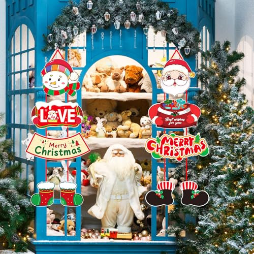 Dwafill Weihnachts Türdeko, Türdeko zum Aufhängen Weihnachten, Weihnachtsmann-Türdekoration, für Weihnachten, Willkommen, Türdeko Weihnachten Bunt, Partyzubehör für Drinnen und Draußen (Rot)