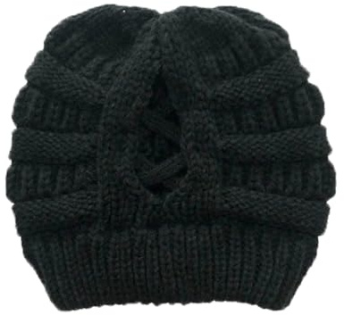 TMTGTS mjuka bollar vintermössa damer hästsvans mässigt bun beanie svans stickad slouchy hatt varm stretch flätor hål slinga stickad mössa för kvinnor flickor långt hår ett stycke (1#)