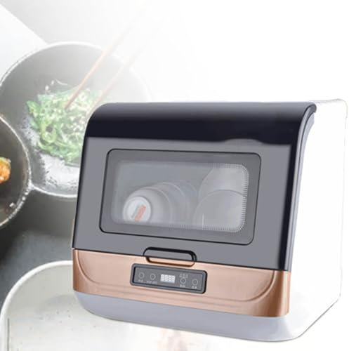 MhWrughts Lavavajillas portátil de encimera, lavavajillas de Gran Capacidad, tamaño Compacto, 3 programas de Lavado, lavavajillas para Apartamentos, dormitorios y vehículos recreativos,Gold