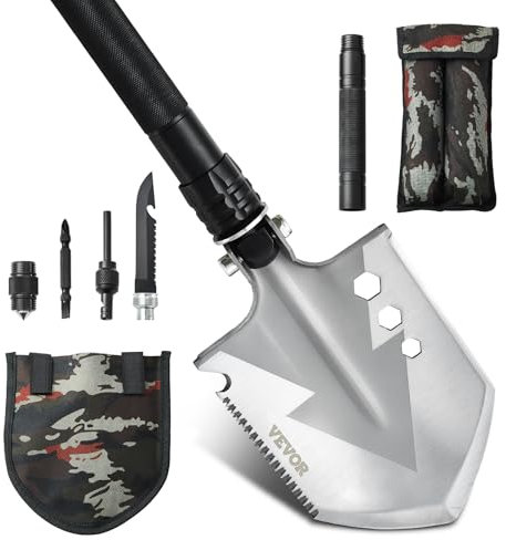 VEVOR Pelle de Survie Pliante, Pelle de Camping multifonctionnelle 8 en 1, Pelle Tactique compacte Portable de qualité Militaire, pour Tout-Terrain, Camping, randonnée, extérieur, Survie, Urgence