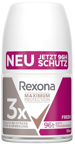 Rexona Maximum Protection Deodorant Roll-On Fresh Anti-Perspirant med 3 x skydd vid stress, värme och rörelse 96 timmar extremt skydd 50 ml