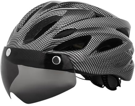 Amagogo Fahrradhelm, Sporthelm, stoßfest, mit abnehmbarem Visier, schlagfest, für Herren und Damen, Radfahrerhelm, Fahrradausrüstung, Kohlefaser Schwarz