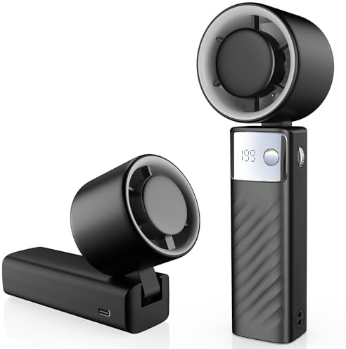 YOSHENMO Portable Handheld Turbo Fan - Foldable Mini Fan with Air Turbo Tech, 1-199 Speed Adjustment, 20H Runtime, LED Display, Battery-Powered for Indoor/Outdoor Use, Dark Black