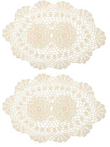 QUARKZMAN 2 Pezzi 16x10 Pollici Centrini All'uncinetto Fatti a Mano, Tovagliette Ovali in Poliestere Cotone per Tavolo da Pranzo Cucina Feste, Beige