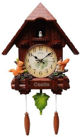 Cammeciso Orologio A cucù Orario,Orologio A cucù con Pendolo,Piccolo Orologio A cucù,A Parete,con Pendolo,con Il Canto degli Uccelli,Regolabile,Adatto per Soggiorno,Camera da Letto,Bar Hotel
