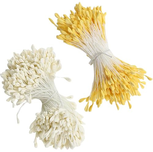 700 Stück Pfeifenreiniger Blumen Staubblatt mit 2 Perlen Köpfen 3mm, Weiß Orange Pfeifenreiniger zum Basteln, Tulpe Blumenstrauß Pfeifenreinigers Zubehör für DIY Handwerksprojekt
